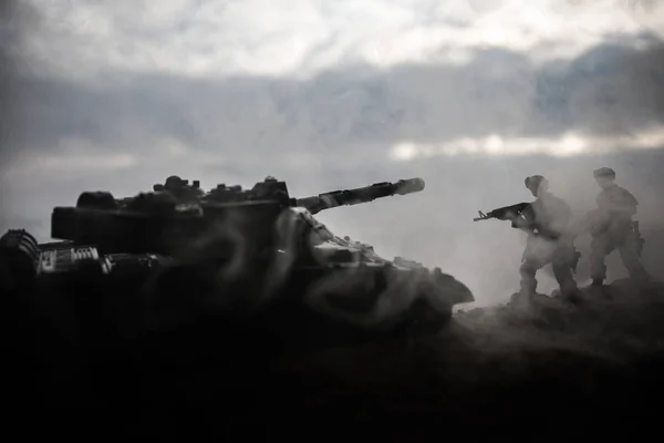 War Concept Military Silhouettes Fighting Scene War Fog Sky Background — Stock Photo, Image