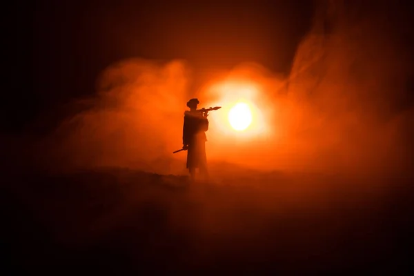 Silhouette Militare Soldato Con Bazooka Concetto Guerra Silhouette Militari Scena — Foto Stock