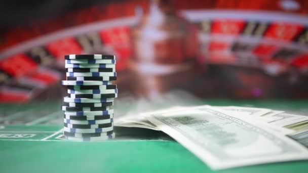 Chips Green Felt Casino Table Abstract Background Copy Space Gambling — Stock Video