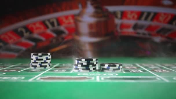 Chips Green Felt Casino Table Abstract Background Copy Space Gambling — Stock Video