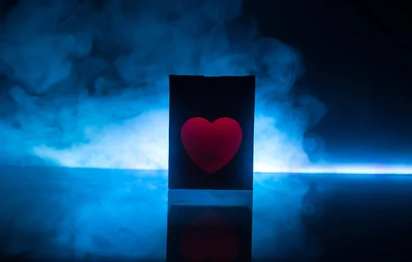 Dark Table Valentines Day Concept Love Red Shape Heart Bokeh — стоковое фото