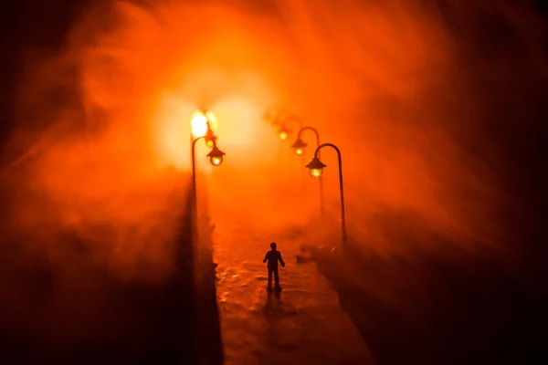 Artwork Decoration Man Walking Road Night Silhouette Man Standing Middle — Stock Photo, Image