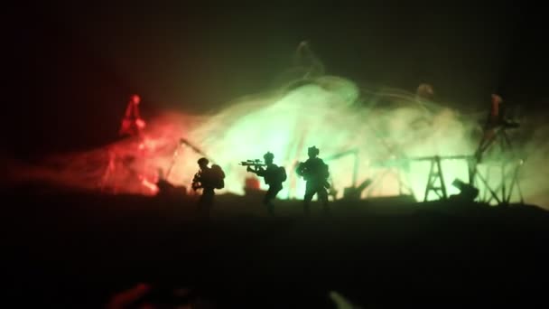 Décoration Art Concept Guerre Pétrolière Silhouettes Militaires Champ Pétrolifère Avec — Video