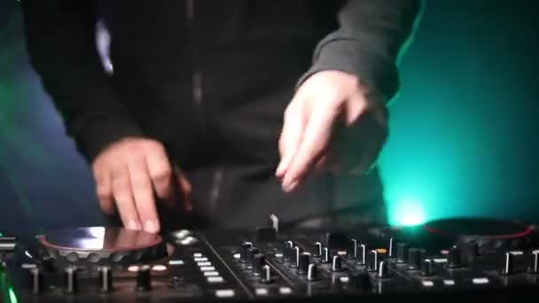 Spinning Mixing Scratching Night Club Hands Tweak Various Track Controls — Stock Video
