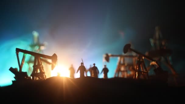 Décoration Art Concept Guerre Pétrolière Silhouettes Militaires Champ Pétrolifère Avec — Video