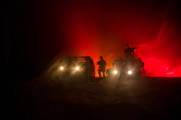 Concepto Guerra Escena Batalla Fondo Del Cielo Niebla Guerra Siluetas — Foto de Stock