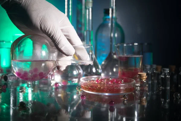 Farmacia Química Tema Frasco Vidrio Prueba Con Solución Laboratorio Investigación —  Fotos de Stock