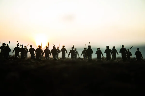 War Concept Military Silhouettes Fighting Scene War Fog Sky Background — Stock Photo, Image