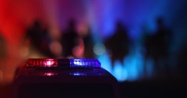 Polis arabaları sis arka plan ile gece polislerle. 