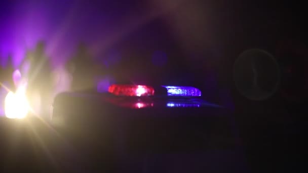 Poliziotti Con Auto Della Polizia Notte Con Sfondo Nebbia — Video Stock