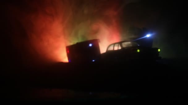 Coches Policía Por Noche Con Niebla Fondo 911 Autos Policiales — Vídeos de Stock