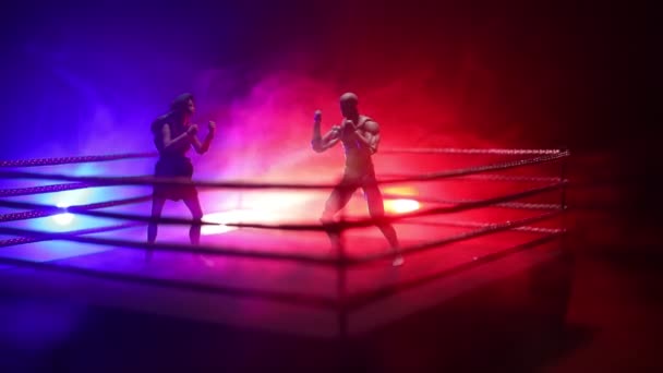 Cena Anel Caixa Personagens Boxe Posando Figura Decoração Arte Esportes — Vídeo de Stock