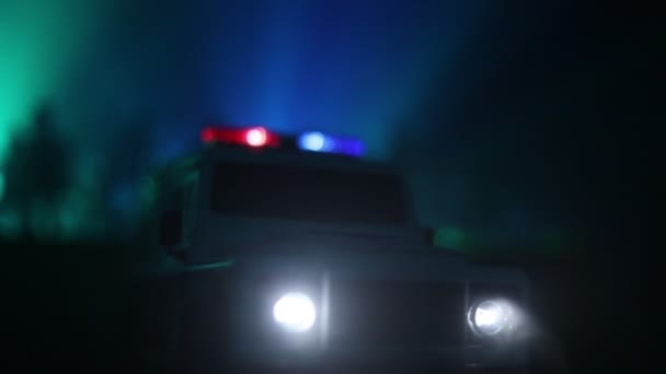 Policemen Police Cars Night Fog Background — Stock Video