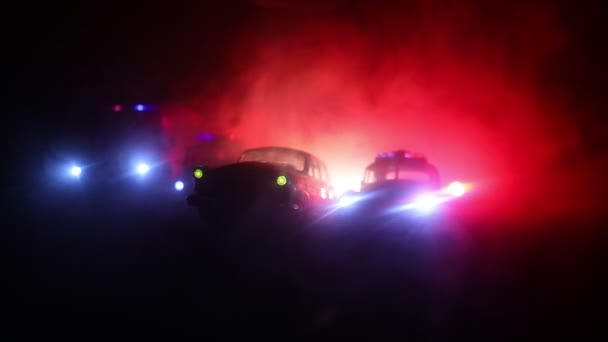 Поліцейські Машини Вночі Тлом Туману 911 Аварійне Реагування Поліцейські Автомобілі — стокове відео