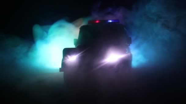 Voiture Police Nuit Avec Fond Brouillard 911 Intervention Urgence Voiture — Video