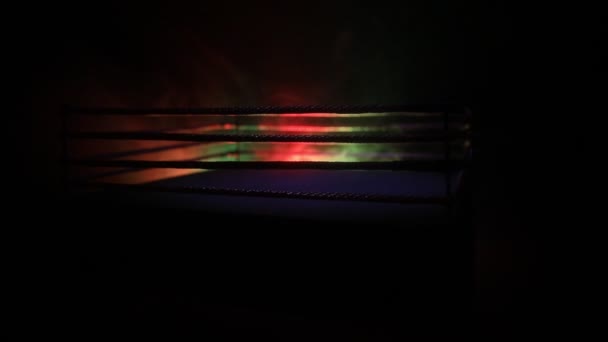 箱环场景 拳击字符 摆出的人物艺术品装饰 体育拼抢或人练习拳击装饰雾气与光 — 图库视频影像