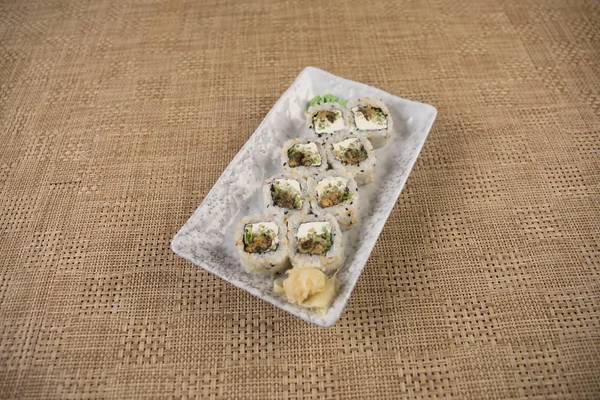 Japanese Sushi Set Plate Ready Serve Beautiful Eastern Style Table — Stock Photo, Image