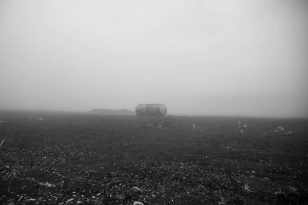 Tájkép Gyönyörű Köd Erdő Dombon Vagy Trail Egy Titokzatos Téli — Stock Fotó
