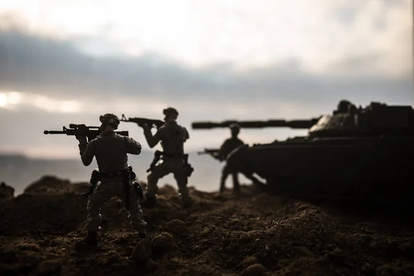Krig Konceptet Militära Siluetter Kämpar Scen Kriget Dimma Himmel Bakgrund — Stockfoto