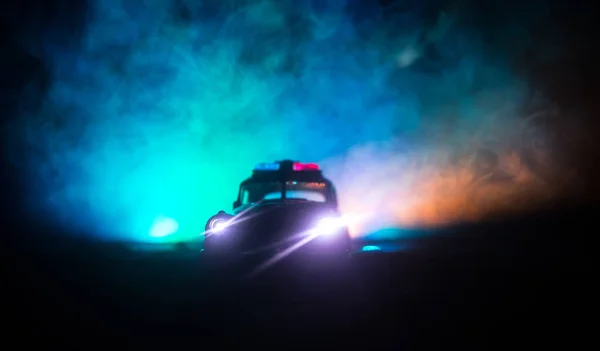 Police Cars Night Police Car Chasing Car Night Fog Background — Stock Photo, Image