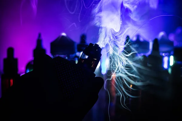 Vape Concept Electronic Cigarette Vape Explosion Smoke Clouds Vape Liquid — Stock Photo, Image