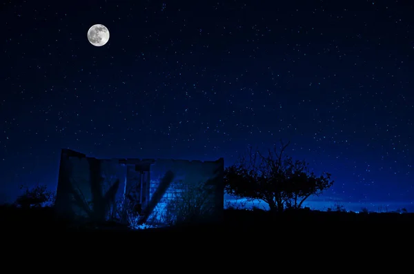 Vecchia Casa Con Fantasma Nella Foresta Notte Abandoned Haunted Horror — Foto Stock