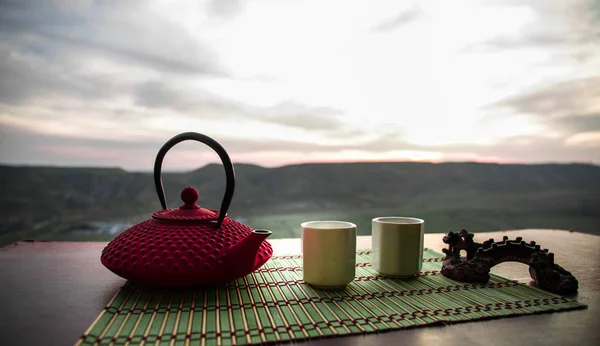 Tea Concept Japanese Tea Ceremony Culture East Beverage Teapot Cups — Stock Photo, Image