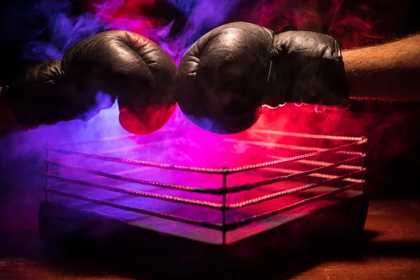 Anel Boxe Vazio Com Cordas Vermelhas Para Jogo Arena Estádio — Fotografia de Stock