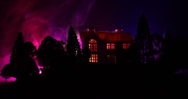 Geceleri Ormanda Ghost Ile Eski Sis Içinde Terk Haunted Horror — Stok video