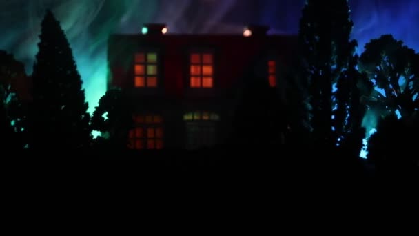 Antigua Casa Con Fantasma Bosque Por Noche Casa Terror Embrujada — Vídeos de Stock