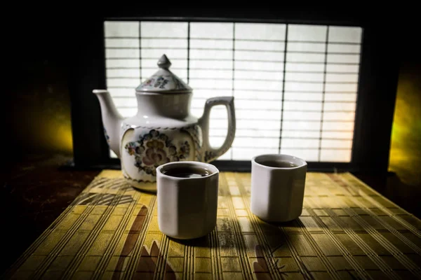 Tea Concept Japanese Tea Ceremony Culture East Beverage Teapot Cups — Stock Photo, Image