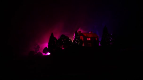 Antigua Casa Con Fantasma Bosque Por Noche Casa Terror Embrujada — Vídeo de stock