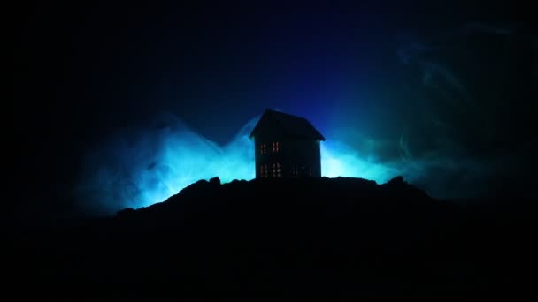 Antigua Casa Con Fantasma Bosque Por Noche Casa Terror Embrujada — Vídeos de Stock