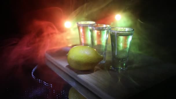 Koncepcja Napoju Klubowego Smaczny Napój Alkoholowy Tequila Koktajlowy Wapnem Solą — Wideo stockowe