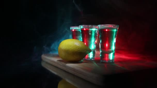 Conceptul Băutură Alcool Gustos Bea Cocktail Tequila Var Sare Fundal — Videoclip de stoc