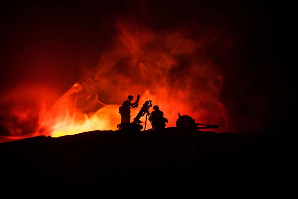 War Concept. Military silhouettes fighting scene on war fog sky background, — Stock Photo, Image