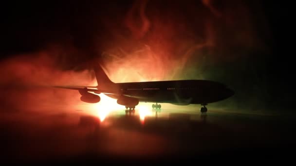 Художнє Оздоблення Пасажирський Літак Вогнями Димом — стокове відео