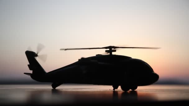 アートワークの装飾 小型ヘリコプターのシルエット — ストック動画
