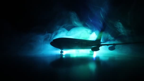 Художнє Оздоблення Пасажирський Літак Вогнями Димом — стокове відео
