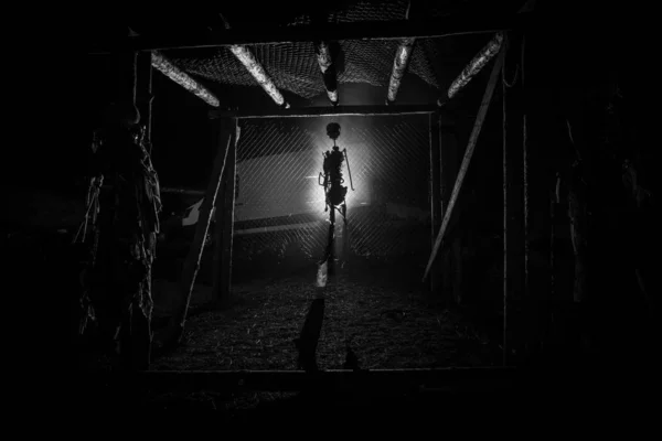 Horror view of hanged girl on tree at evening (at night) Suicide decoration. Death punishment executions or suicide abstract idea. Different background decoration