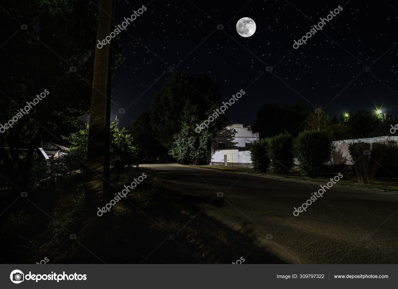 Full Moon Over Quite Village At Night Beautiful Night Landscape Of Old Town Street With Lights Russia Stock Photo C Zeferli Gmail Com 309797322