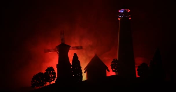 Molino Viento Tradicional Holandés Una Colina Durante Una Puesta Sol — Vídeo de stock