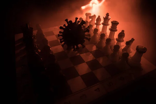 Šachovnice Hry Koncepce Strategie Podnikání Covid Globální Pandemie Big Corona — Stock fotografie
