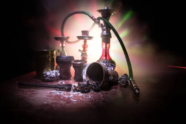 Ιδέα Της Σίσα Προετοιμασία Shisha Στο Τραπέζι Χρησιμοποιημένο Μπολ Shisha — Φωτογραφία Αρχείου