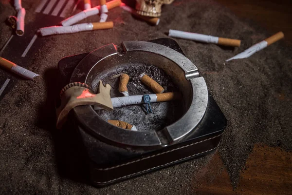 Não Conceito Fumar Decoração Mesa Arte Criativa Com Cigarros Cigarros — Fotografia de Stock