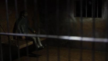 Mistik ışık altındaki minyatür hapishane kafesinin yakın çekim görüntüleri.