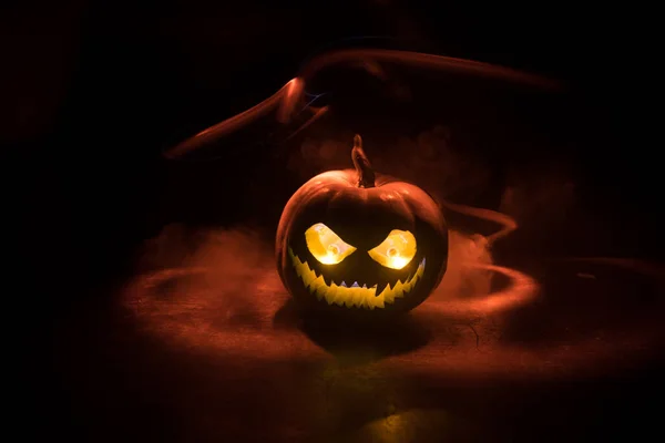 Halloween Pompoen Glimlach Enge Ogen Voor Party Night Close Zicht — Stockfoto