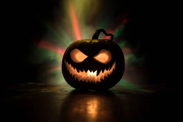 Halloween Citrouille Sourire Les Yeux Effrayants Pour Soirée Vue Rapprochée — Photo