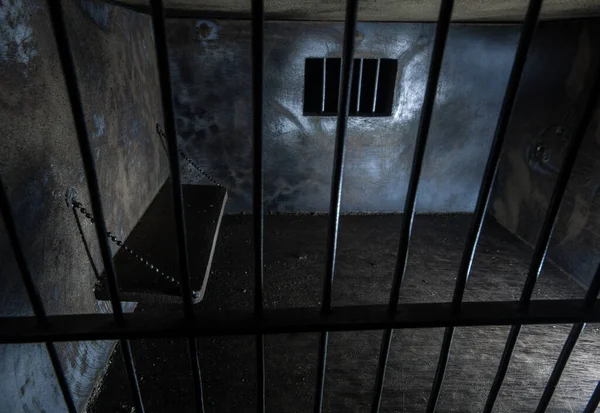 Bars Concept Obsolete Grunge Concrete Room Miniature Dark Prison Interior — Stock Photo, Image