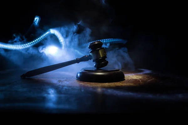 Direito Conceito Justiça Decoração Mesa Arte Criativa Com Martelo Juiz — Fotografia de Stock